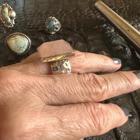 Ross-Simon Rose Quartz Statement Ring Sterling &RoseGold - Picture 5 of 7